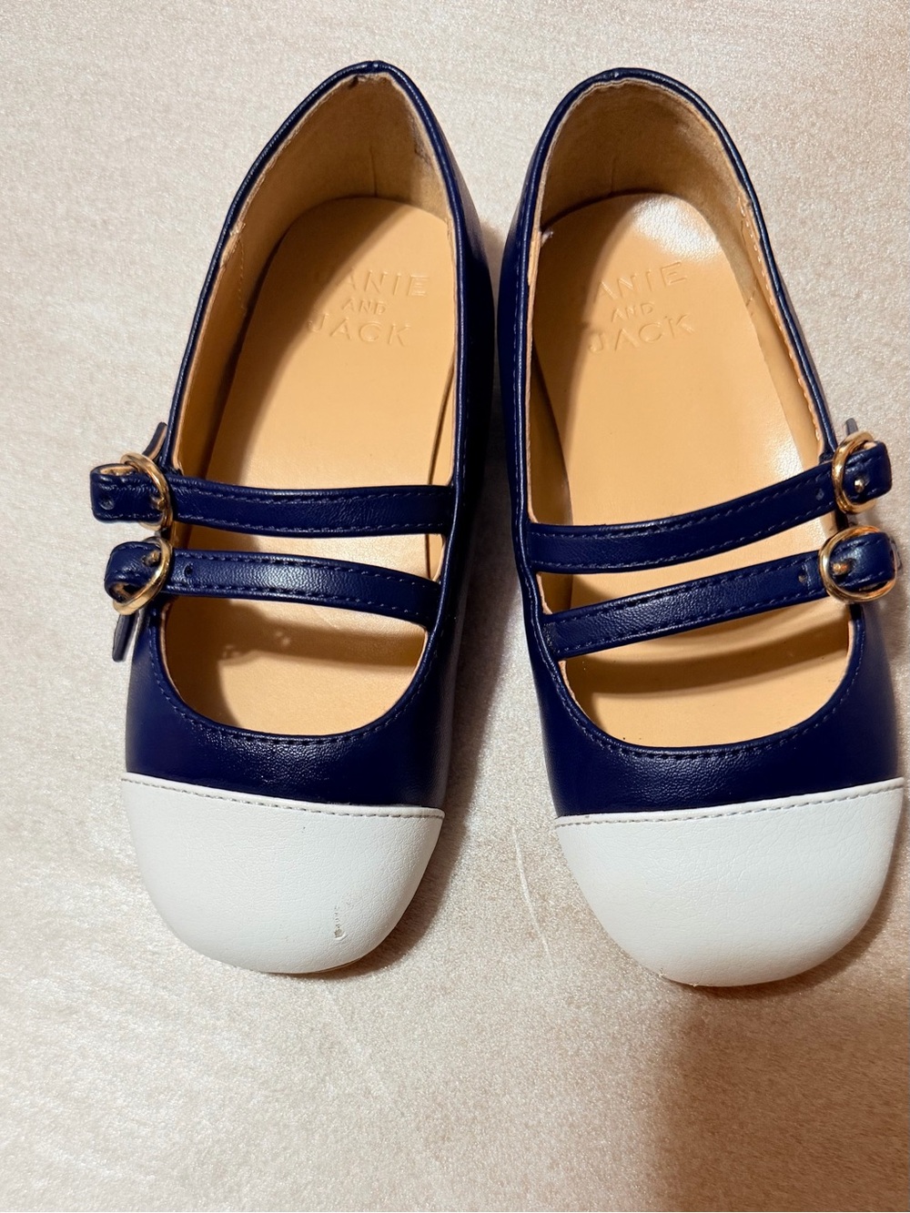 Janie and Jack Navy and White Double-Strap Mary Jane Flats